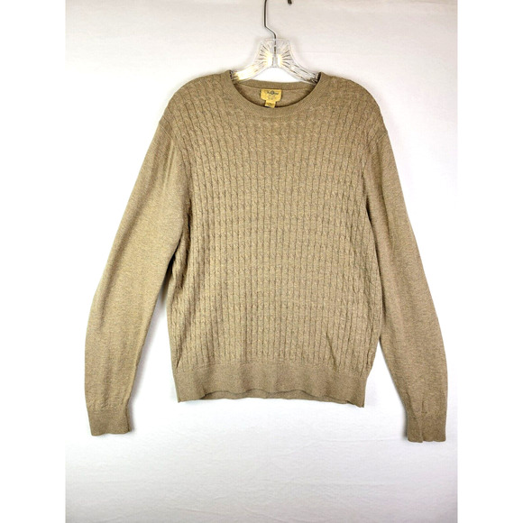 Tre Vero Other - Tre Vero Mens Cable Knit Ribbed Crew Neck Wool Blend Sweater Size Medium Brown